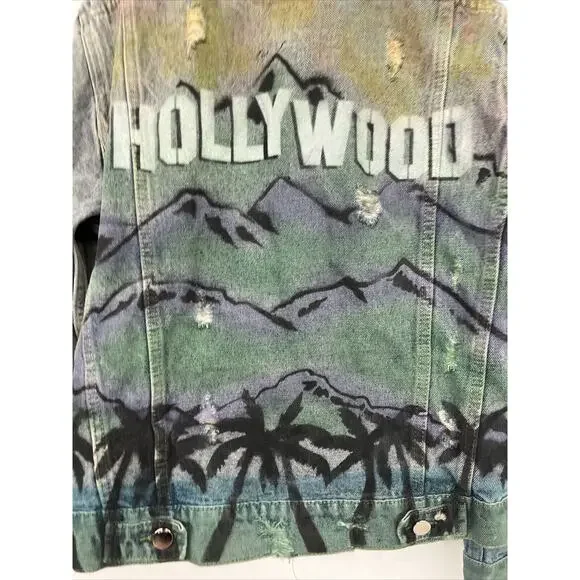NEW Sz M Medium Mens Amiri Los Angeles Indigo Denim Airbrush "Hollywood" Jacket - Picture 11 of 11
